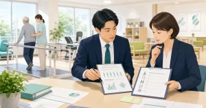 リハビリ特化型デイサービスM&Aで機能訓練計画と職員承継を確認する実務イメージ
